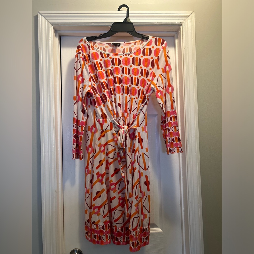 New Directions Red and Orange Geometric Long Sleeve Dress